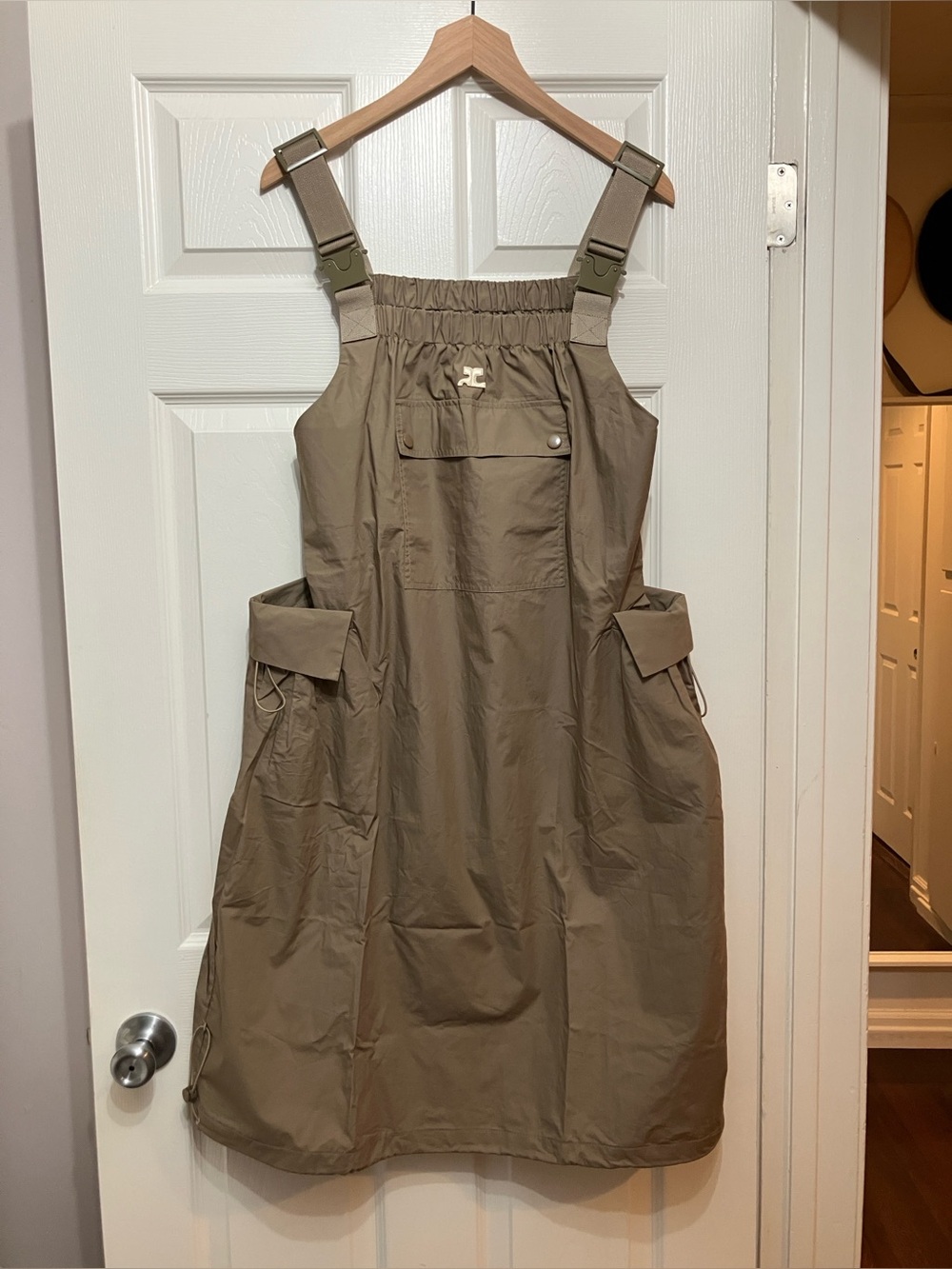 Courrèges Paris Buckle Pinafore Khaki Poplin Dress Size 1 Medium